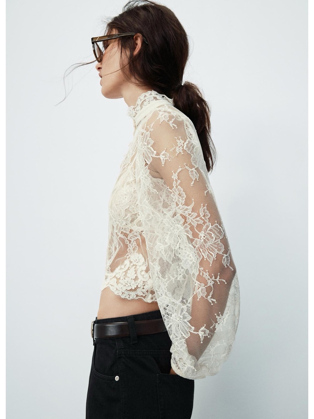 Zara LACE BUTTON-FRONT TOP - Picture 8 of 10